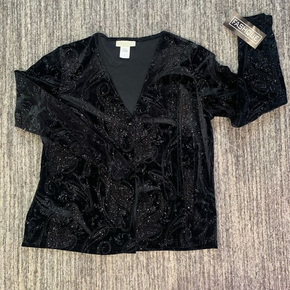 Fashque Women’s Size‎ Medium Sparkle Embellished Cardigan Sweater Black Holiday